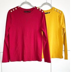 Rafaella Long‎ Sleeve T-Shirt Gold Button Detail Medium Bundle of Two Red Orange